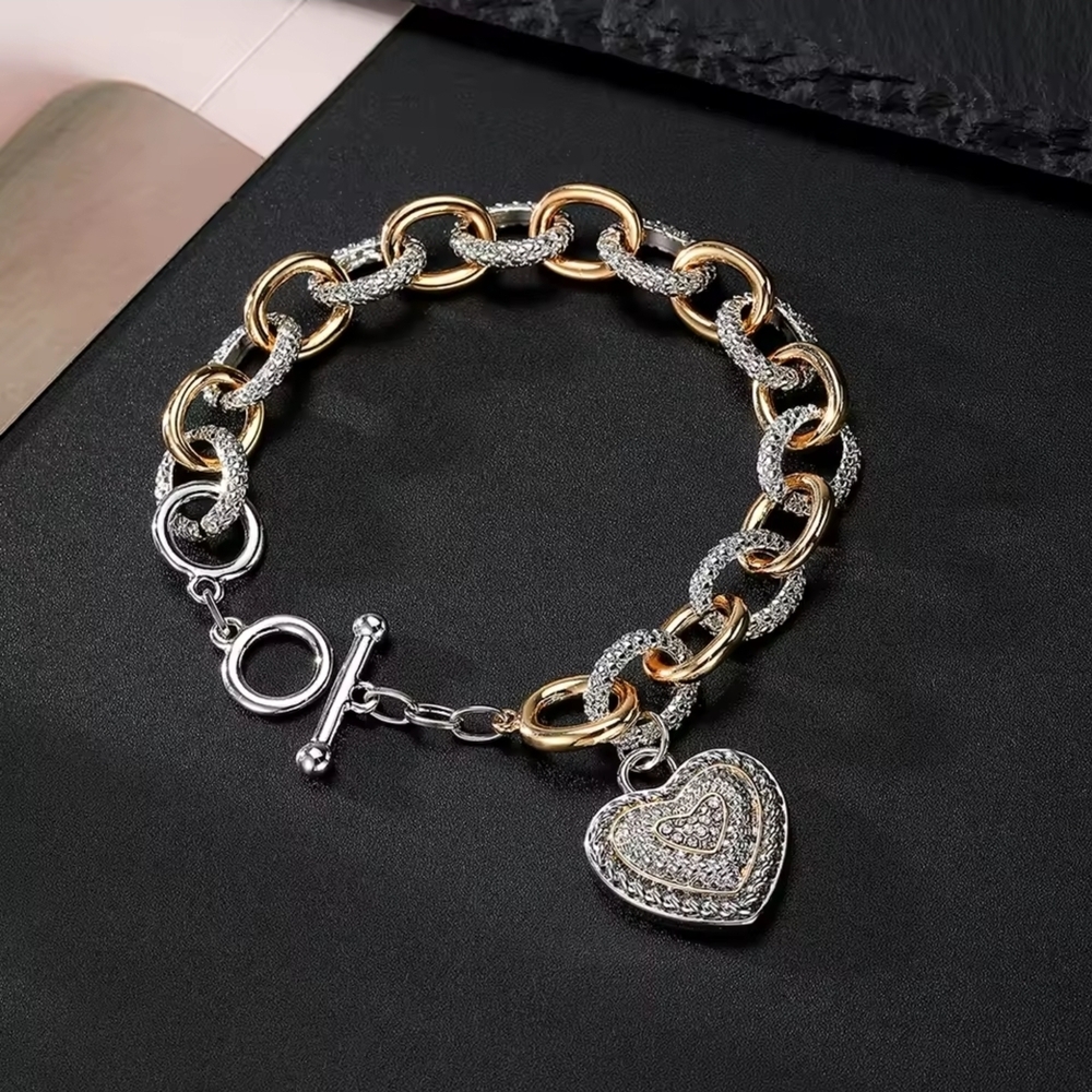 Silver and Gold Heart Charm Bracelet - Picture 5 of 8